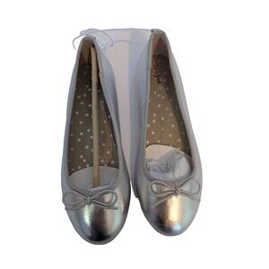 Cat & Jack Girl’s Size 2 Ballet Flats Silver Diana Shoes Slip-On Slippers NWOT